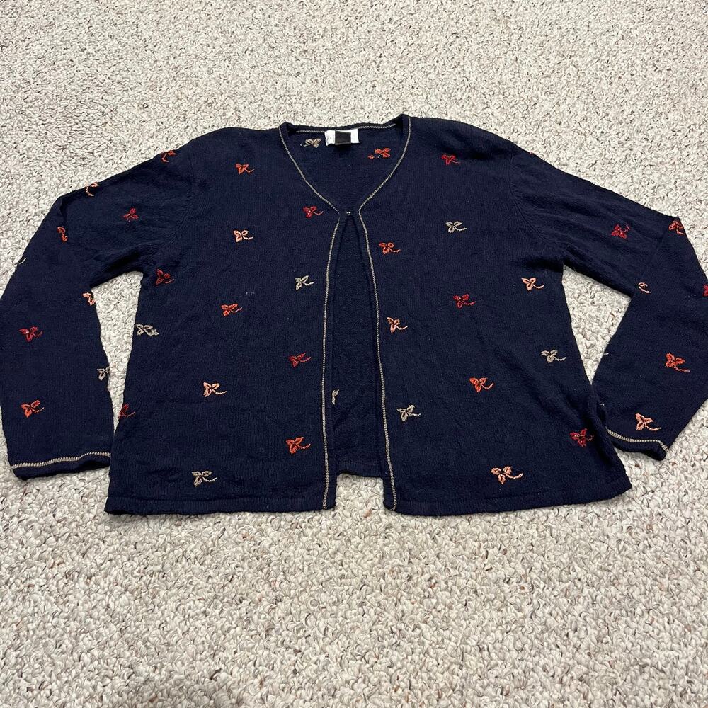 Christopher & Banks Hand Embroidered Fall Leaves Cardigan Sweater Sz XL Silk
